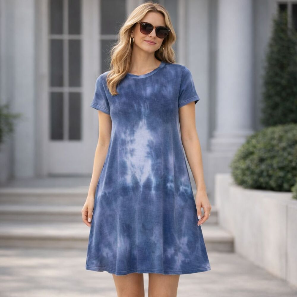 Anthropologie ELAN‎ Women’s MEDIUM Short Dress Tie Dye Pockets USA MADE A-Line